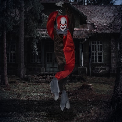 Outsunny 36" Outdoor Halloween Decorations Hanging Clown, Sound and Motion Activated Animated Prop, Animatronic Décor