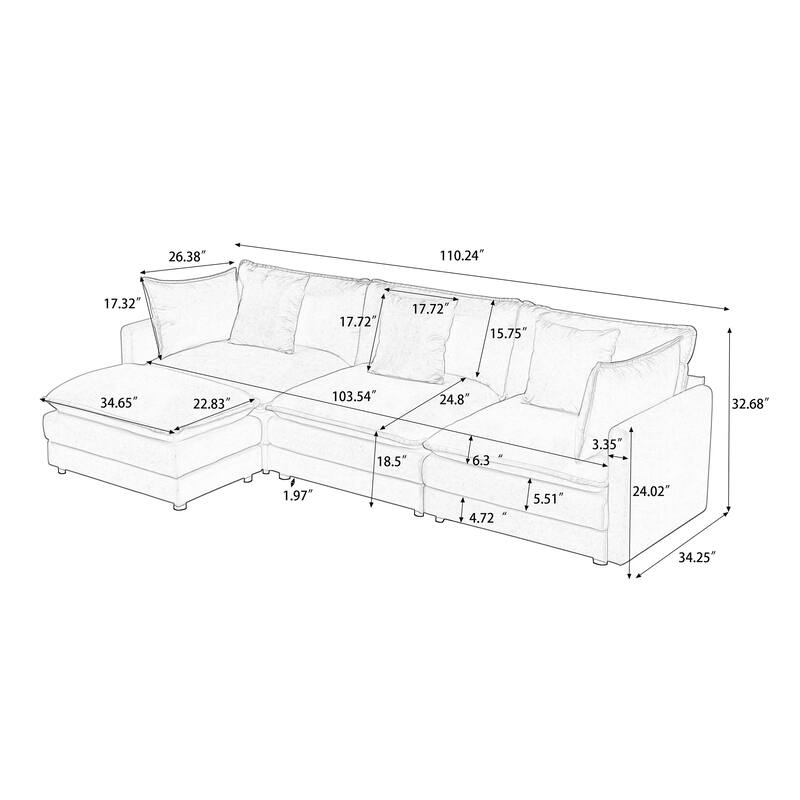 110-inch White Modular Combination Sofa with Foam Material
