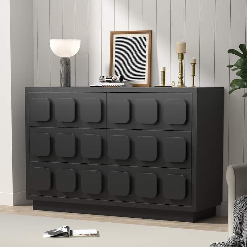 Chocolate Block 6 Drawer Dresser 47" Wide Chest of Drawers