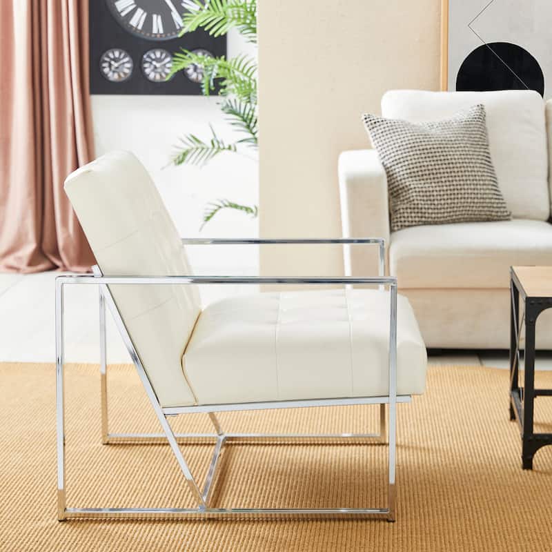 Glitzhome 29.50"W Mid-Century PU Leather Tufted Accent Chair - 29.5"W x 30.5"H x 29.25"D