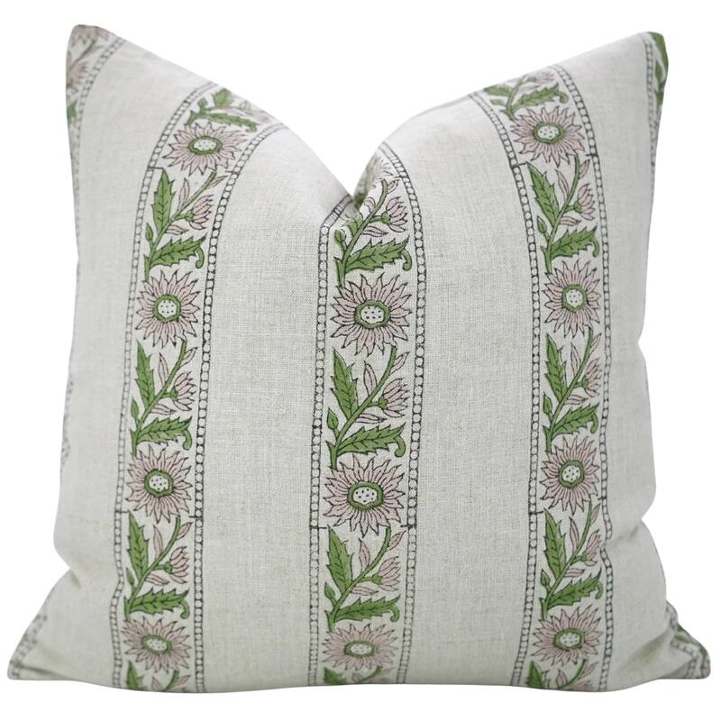 Fabdivine Linen Pink Fall or Home Decor Floral Cushion Cover, Khushi