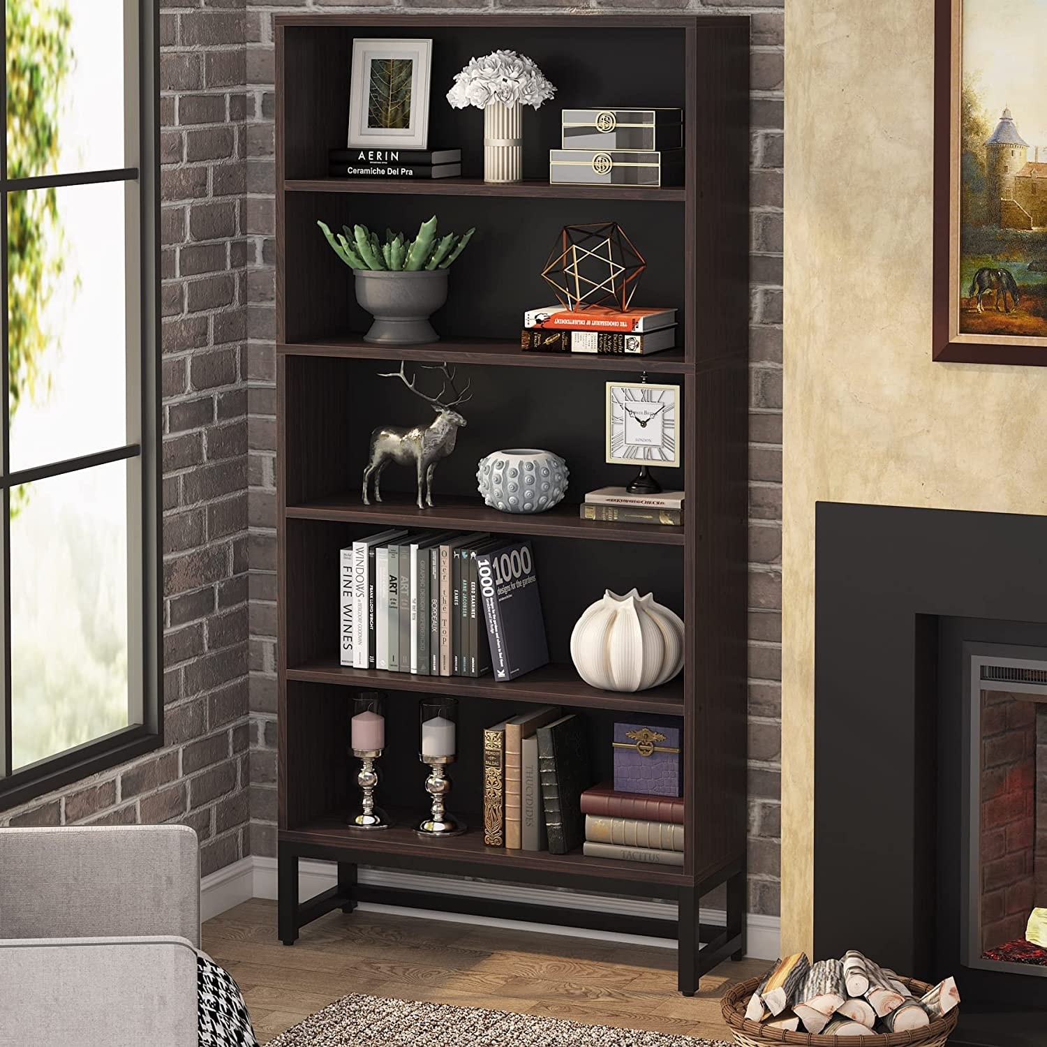 71-inch Tall 5-tier Transitional Wooden Bookcase - 31.5”L* 11.81”W* 70.87”H