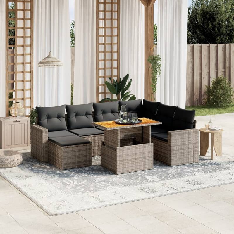 vidaXL Patio Sofa Set with Cushions Outdoor Conversation Furniture Poly Rattan - 21.7 x 39.4 x 28.7 - (Dark) Grey-3 middle+ 3 corner+table+footrest