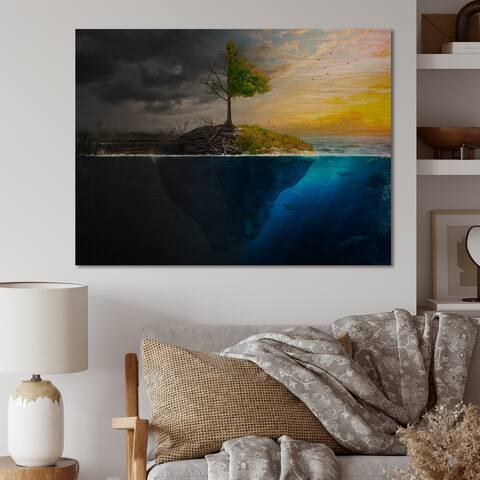 Designart 'Life And Death Religious Island' Traditional Wood Wall Art Panels - Natural Pine Wood