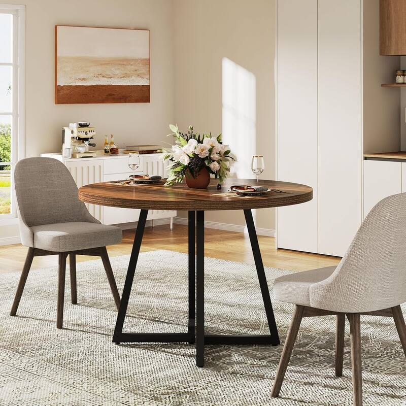 Small Dining Table for 4, 31.5 Inches Industrial Dinner Table with Metal Base
