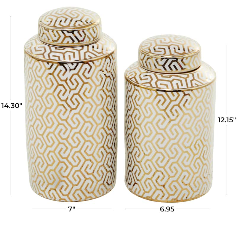 White, Black, Gold, Blue or Silver Ceramic Decorative Jars with Gold or Silver Accents (Set of 2)