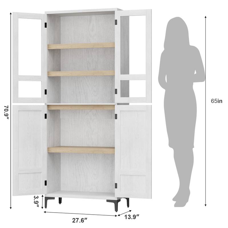 71" Tall Storage Cabinet, Kitchen Pantry Cabinet 5 Tier Bathroom Cabinet with 4 Doors Adjustable Shelves for Kitchen