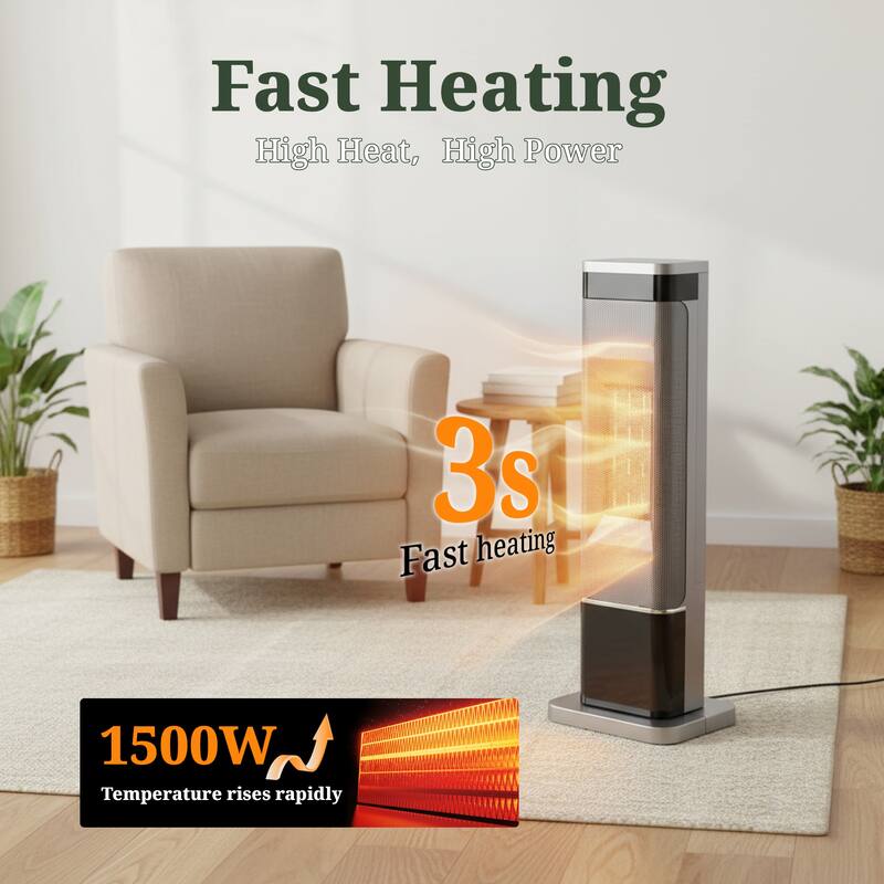 Space Heater, Electric Heaters with Thermostat and Remote, 1500W PTC Ceramic Fast Safety Heat for Office Bedroom Home