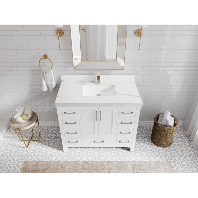 Willow Collections 42 in. W x 22 in. D Malibu Single Sink Bathroom Vanity with Countertop - 2" Calacatta Laza - White