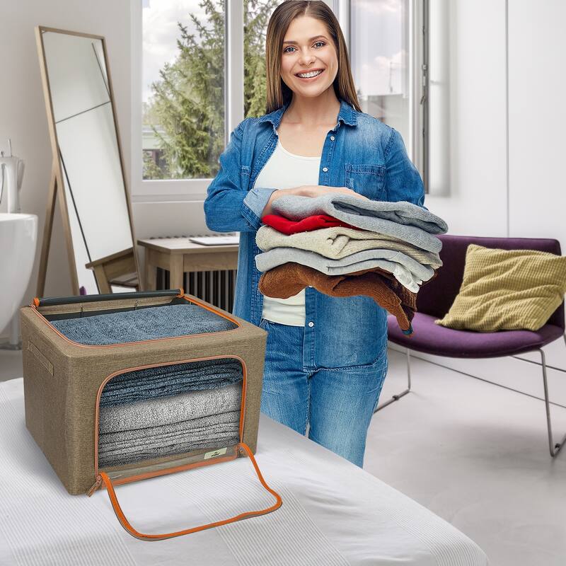 Storage Bins, Foldable Stackable Container Organizer Set with Large Window & Carry Handles