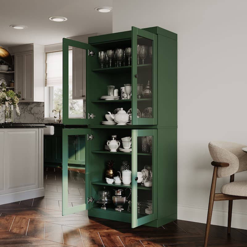 Palace Imports 100% Solid Wood Pantry Cabinet with Frosted, Clear Glass or Solid Doors and Adjustable Shelves
