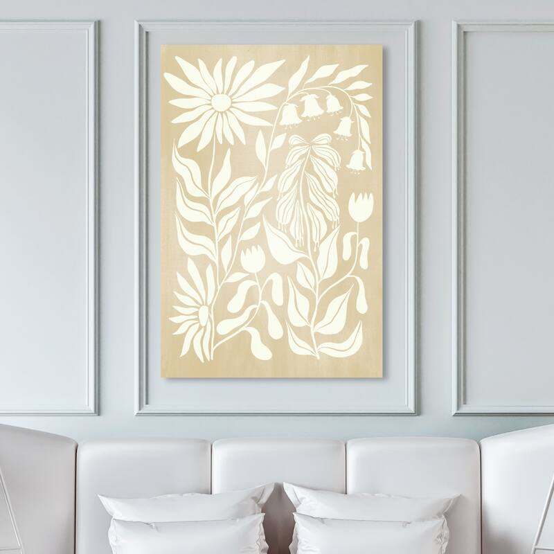 Wynwood Studio Canvas Floral and Botanical Cream Abstract Floral Brown and Tan Bohemian & Eclectic Wall Art Canvas Print - 45 x 30
