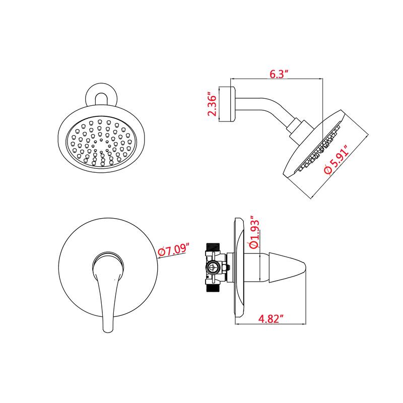 BATHLET Shower Faucet Set Matte Black Shower Trim Kit with Valve On