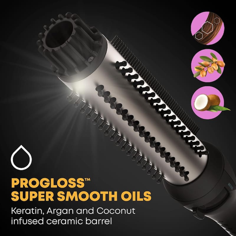 Revamp Progloss Volume & Wave Ceramic Heated Curling Iron Brush, 1.25" Bristles, Ceramic Barrel, Auto-Off & 9' Swivel Cord