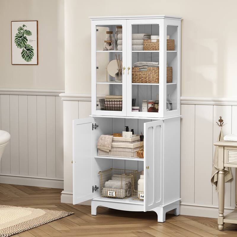72" Freestanding Kitchen Pantry with Glass Doors