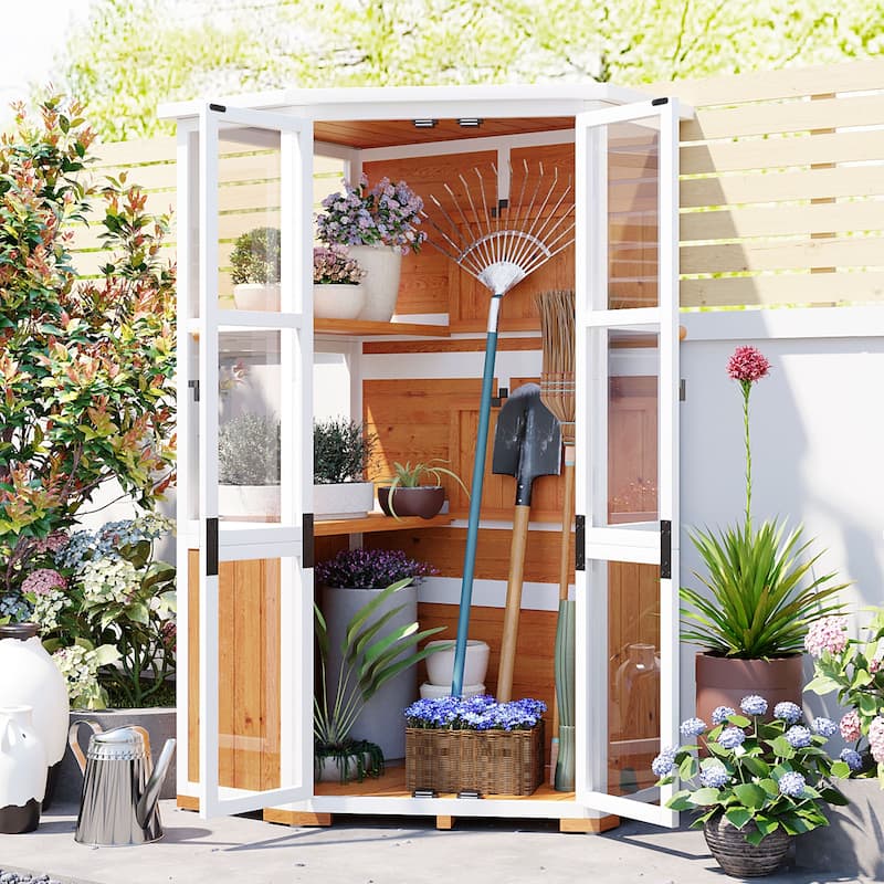 Garden Shed Storage Shed with Lockable Door and Adjustable Shelves, Weatherproof Asphalt Roof, Adjustable Foot Pads