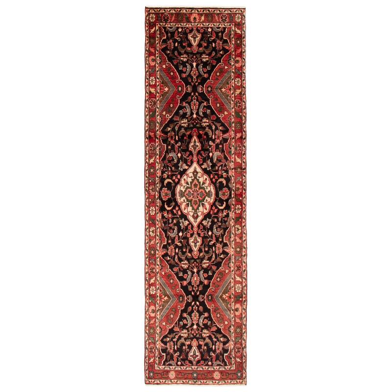 ECARPETGALLERY Hand-knotted Andelz Black, Red Wool Rug - 2'10 x 9'10 - Black/ Red - 2'10 x 9'10