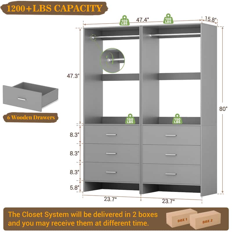Cimly Freestanding Closet Sytem, Closet Organizer Wardrobe for Walk-in and Reach-in Closet