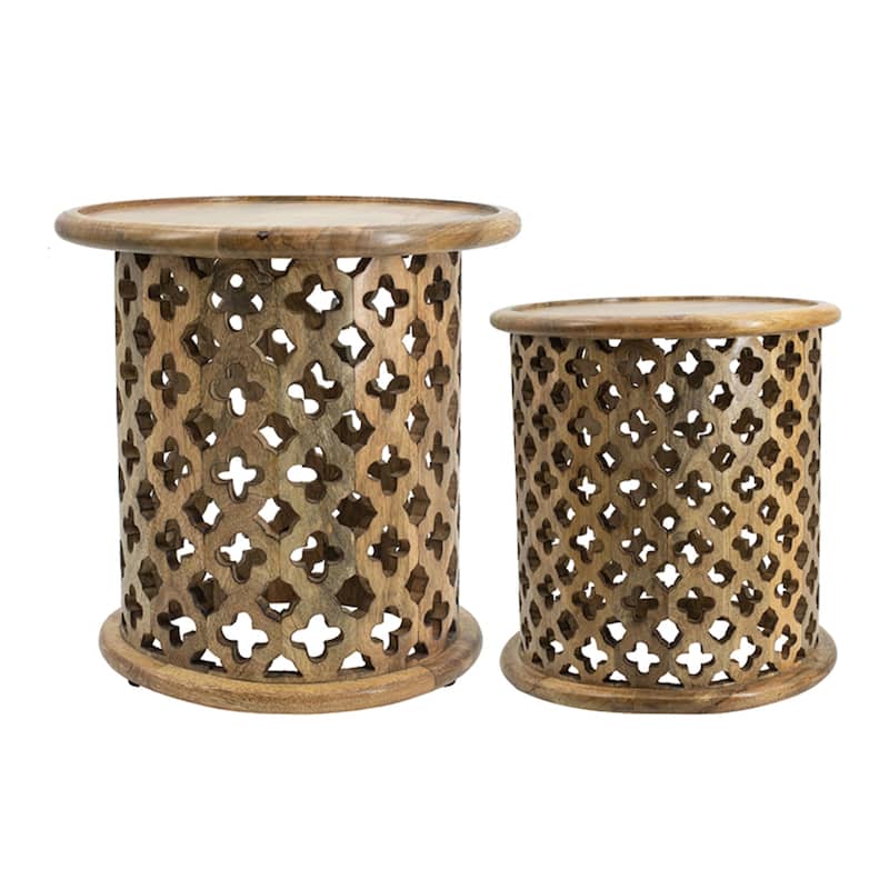 Large Floral Cut-Out Wooden Round Tables - 18" - Set of 2