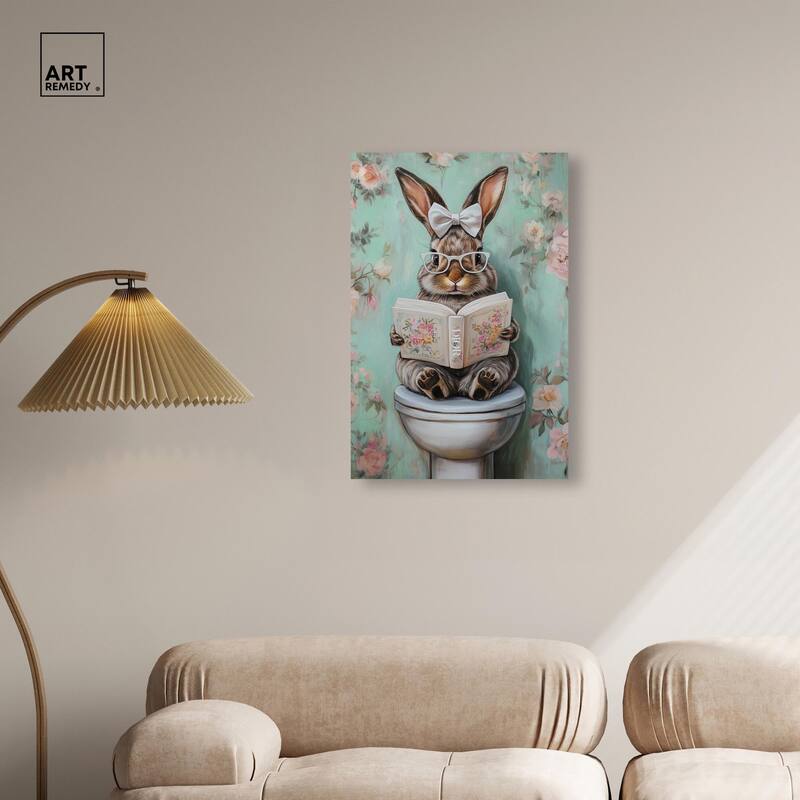 Petite Floral Toilet Bunny Canvas by Art Remedy, Gallery Wrapped