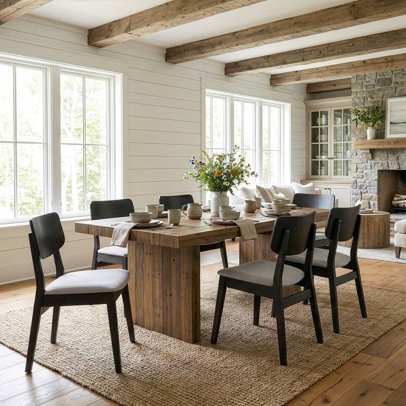 Set of 2 Astin Black Wood Chair with Light Grey Fabric Seat