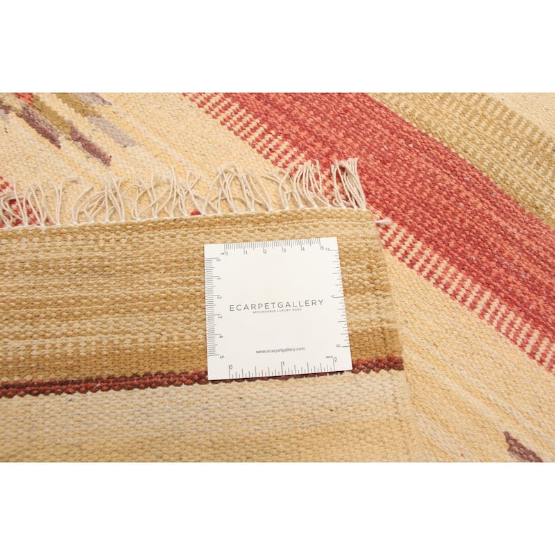 ECARPETGALLERY Flat-Weave Bold and Colorful Cream Wool Kilim - 2'0 x 3'3