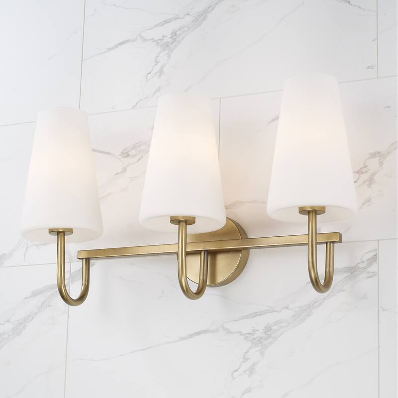 24" W x 14.5" H 3-Light Vanity with Tapered Soft White Glass - 24"W x 13.25"H x 8"E