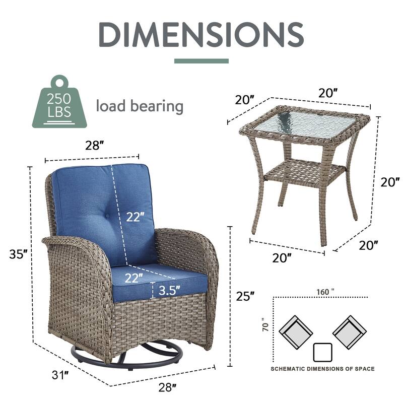 Pocassy Patio Swivel Rocker Chairs with Side Table