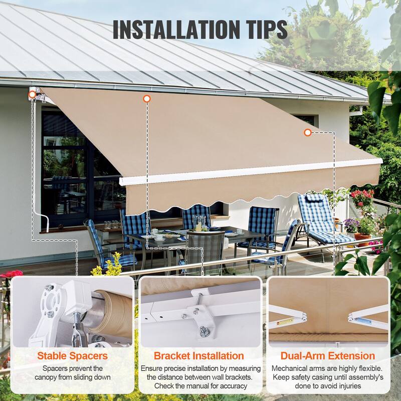 Manual Outdoor Awning Sun Shade for Patio, Balcony, Backyard