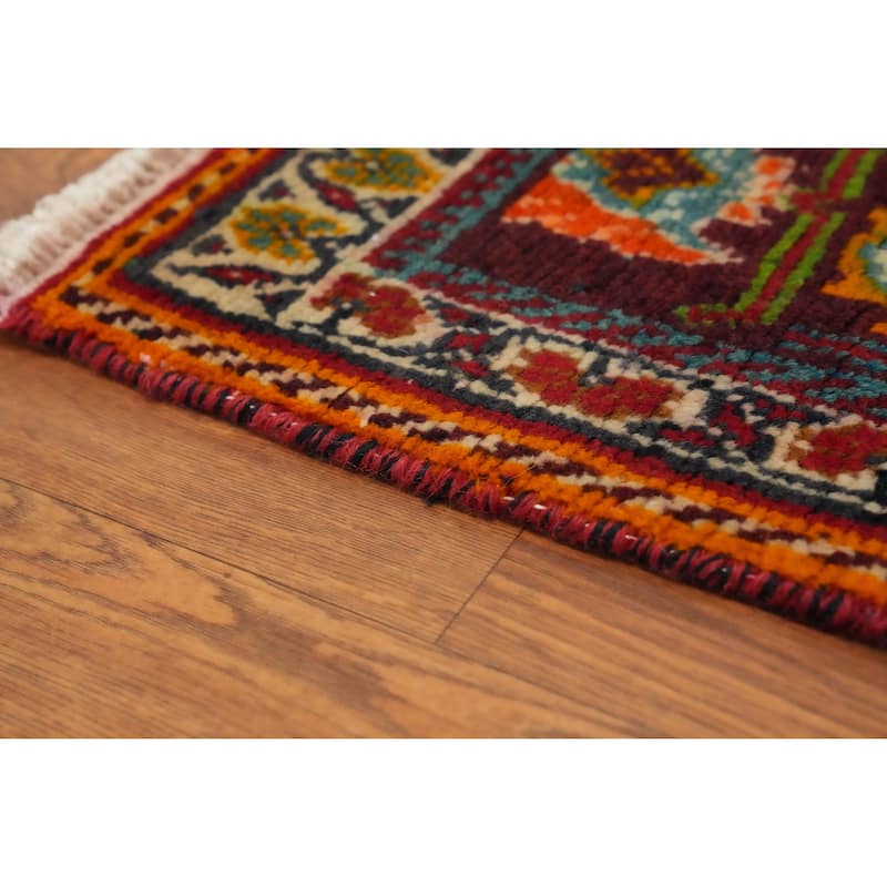 Hand Knotted Oriental 100% Wool Carpet Traditional Tribal Red Shiraz Area Rug - 7' 7'' X 4' 11''