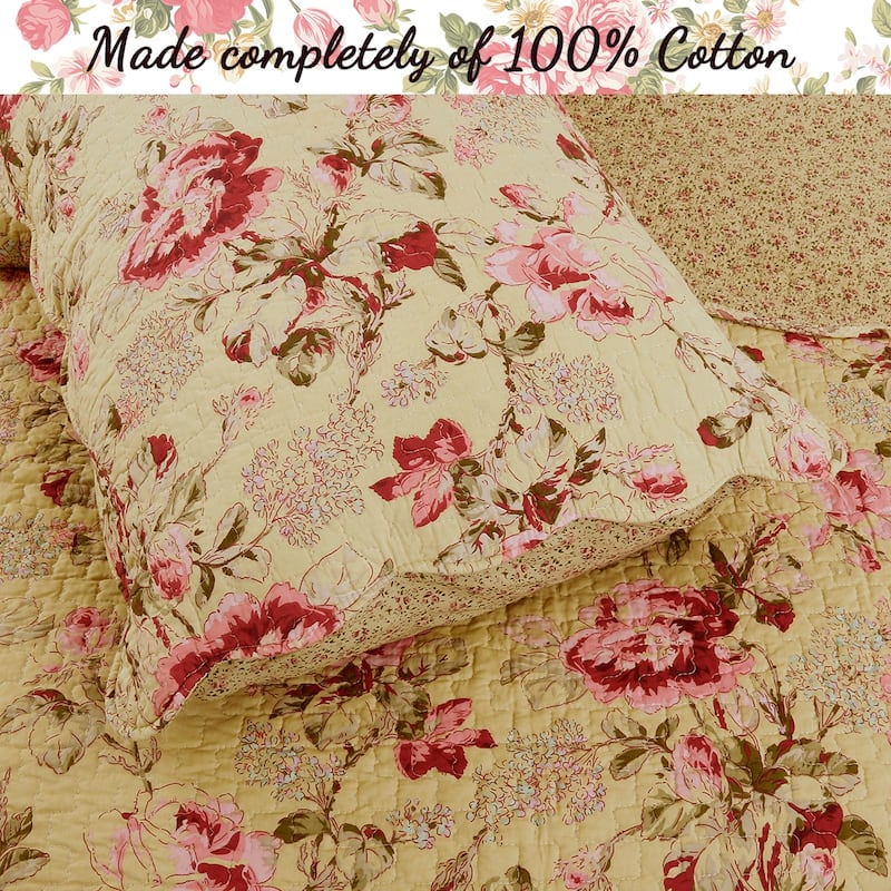 Porch & Den Gladiola Pink Rose Cottage Cotton Quilt Bedding Set
