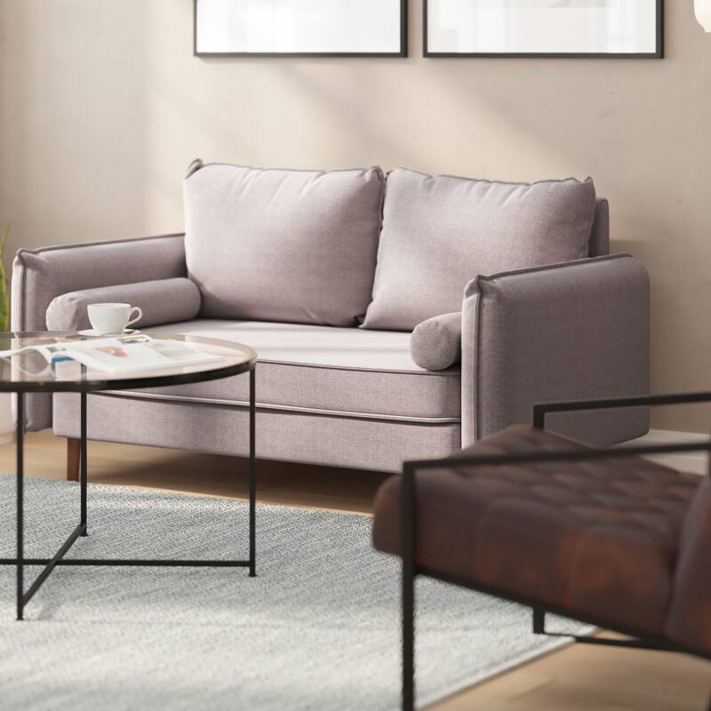 Compact Faux Linen Upholstered Loveseat with Wooden Legs