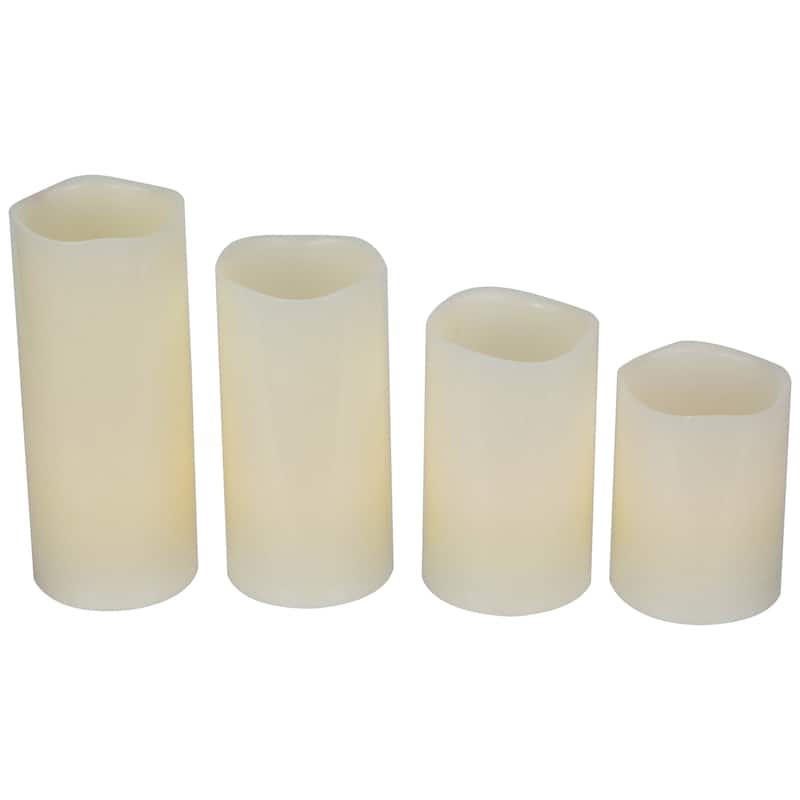 LED Flameless Flickering Wax Pillar Candles - 7" - Cream - Set of 4