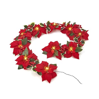 LED Poinsettia Garland (1, Red)