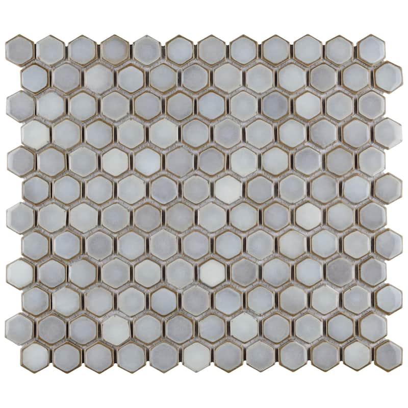 Merola Tile Hudson 1" Hex Grey Eye 11-7/8" x 13-1/4" Porcelain Mosaic Floor and Wall Tile - Case (10 Tiles)