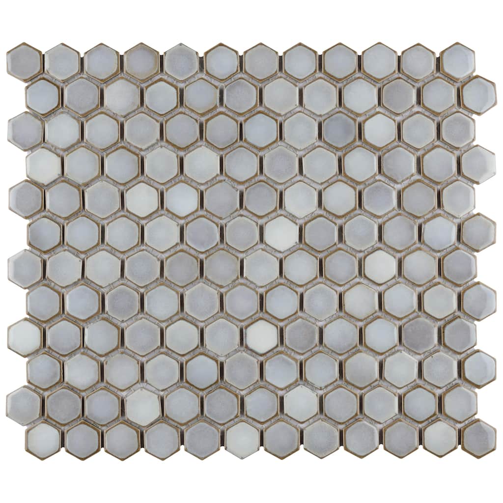 Merola Tile Hudson 1" Hex Grey Eye 11-7/8" x 13-1/4" Porcelain Mosaic Floor and Wall Tile