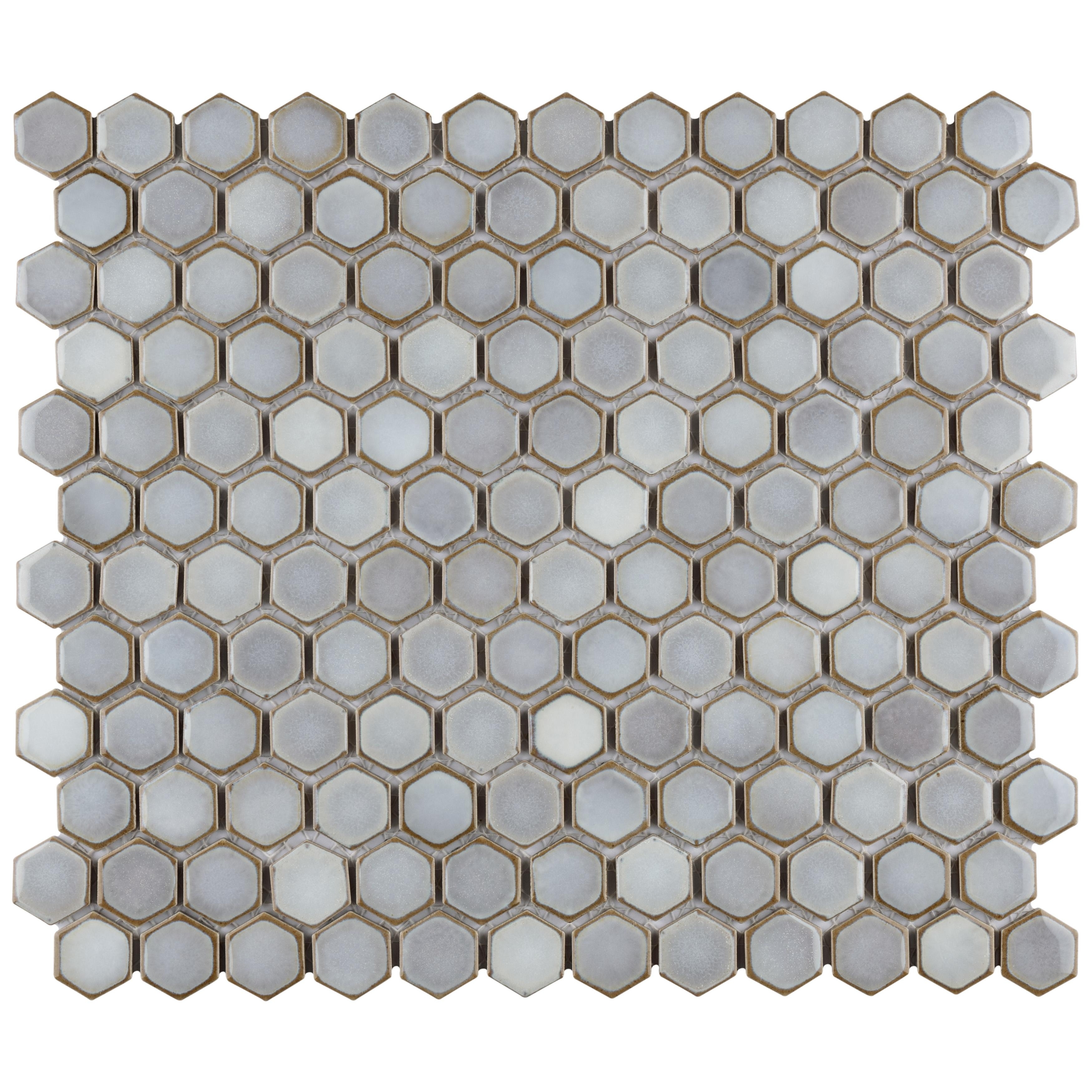 Merola Tile Hudson 1" Hex Grey Eye 11-7/8" x 13-1/4" Porcelain Mosaic Floor and Wall Tile