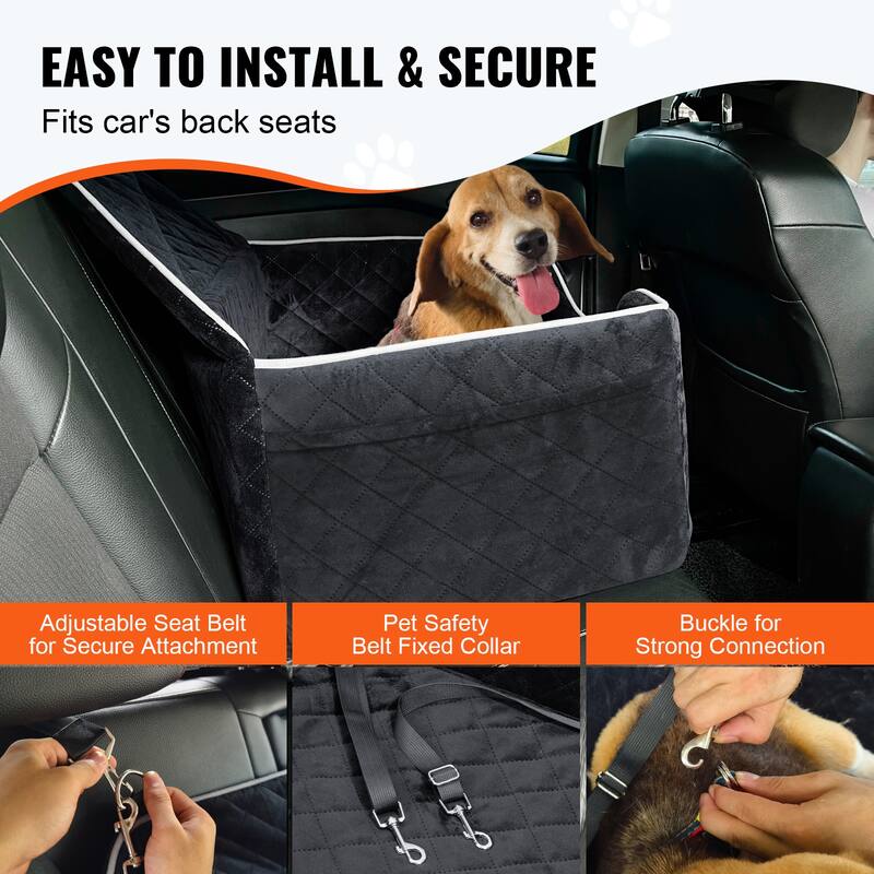 Dog Car Seat, Waterproof Dog Booster Seat for Car, Pet Car Seat with Clip-On Safety Leash, PP Cotton Filling