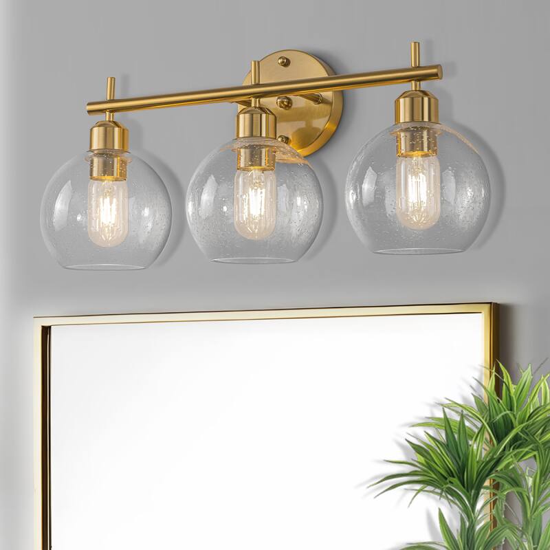 Starsky Modern 3-Light Dimmable Vanity Light with Seeded Glass Globes - Gold