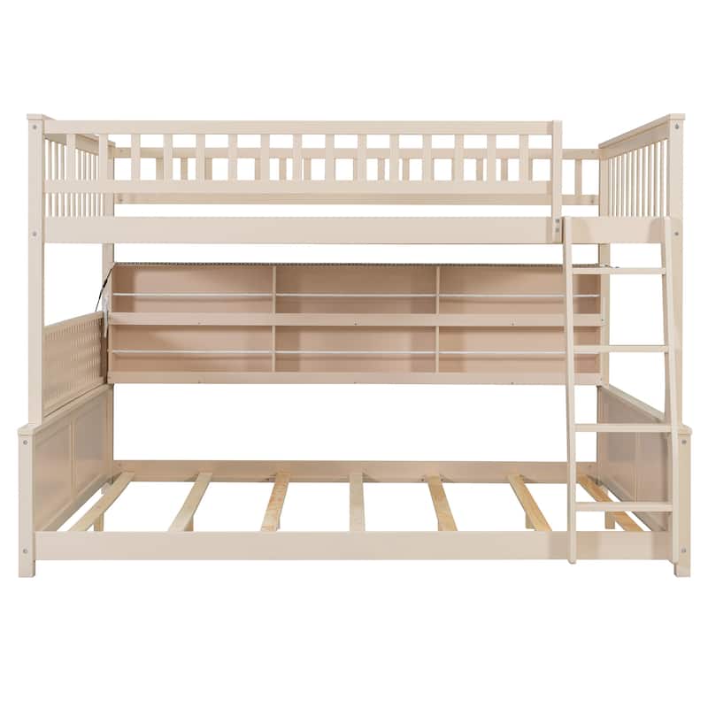 Full XL over Queen/Full over Full Bunk Bed with Integrated Shelving, Color-Changing Lights & Pegboard