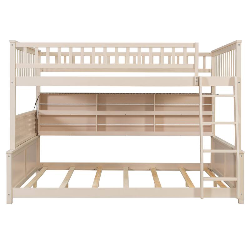 Roomfitters Full XL over Queen Bunk Bed with Storage Shelf, Pegboard and LED Lights