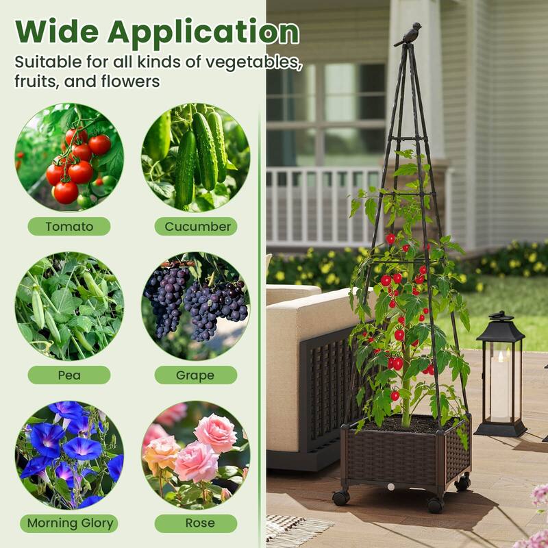 Costway 1/2 PCS Raised Garden Bed with Plant Box & Obelisk Trellis