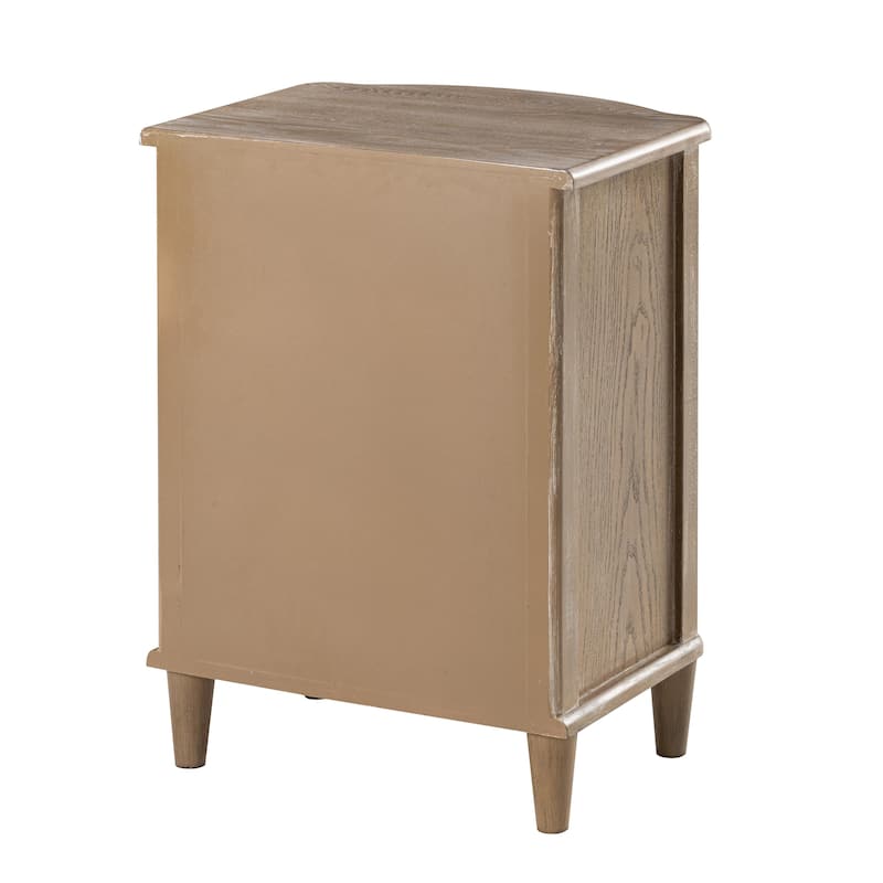 COZAYH Elegant 3-Drawer Nightstand with Gold Leaf Handles, Vintage Curved Front Design, Distressed Finish