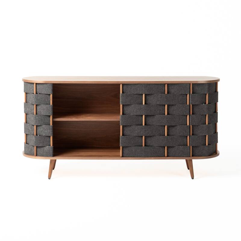 Modrest Sheridan Mid-Century Modern Grey Fabric & Walnut Buffet