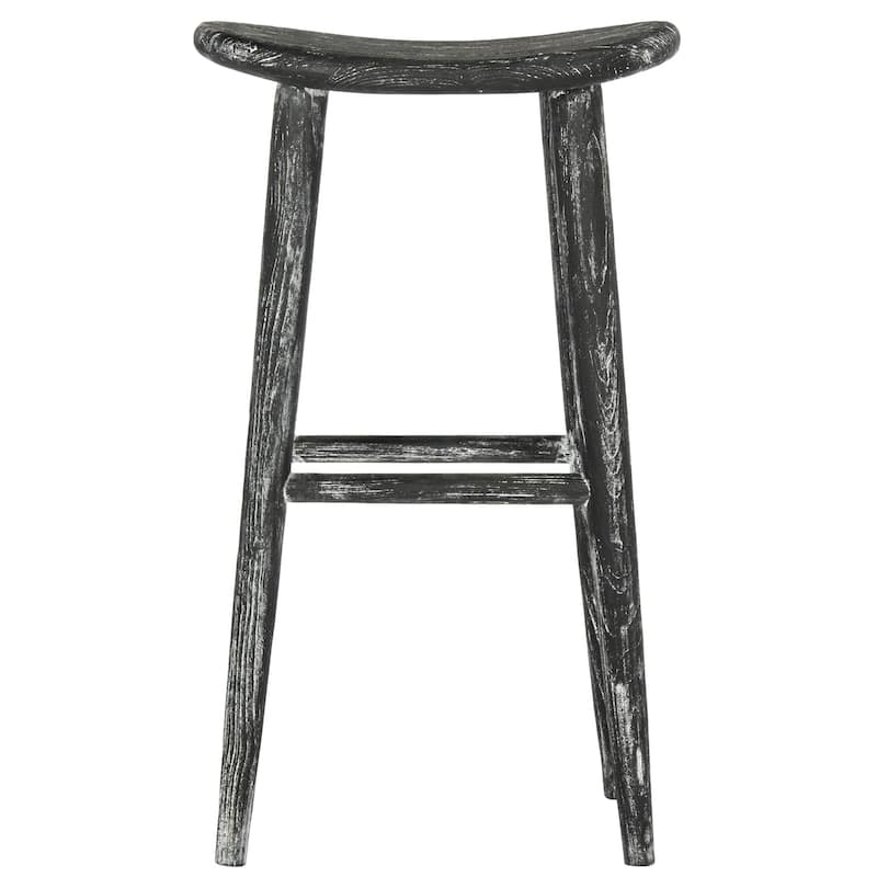 SAFAVIEH Eulalie 30.7 Inch Wood Black / White Washed Bar Stool - 17.7" x 11" x 30.7" - 18Wx11Dx31H