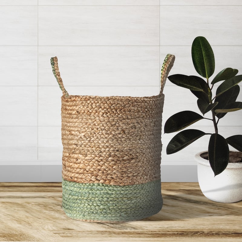 Sevita Two-Tone Jute Hand-Stitched Storage Basket with Handles