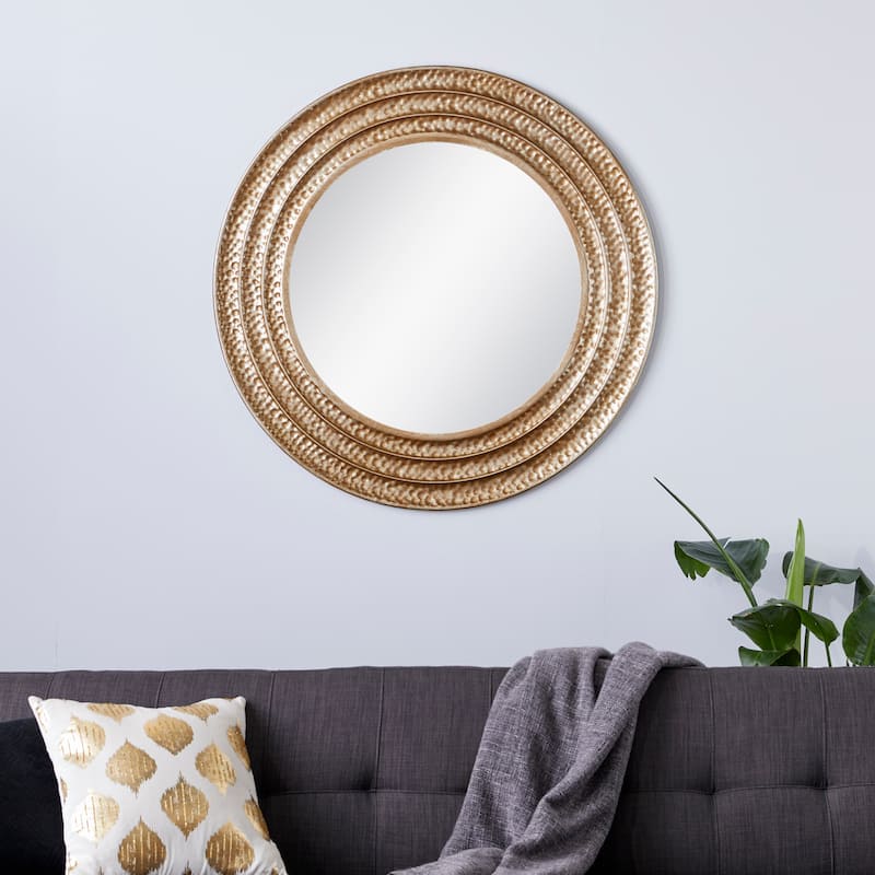 Metal Textured Wall Mirror with Grooves - Gold - Roche River Decor - 1"W x 39"L x 39"H