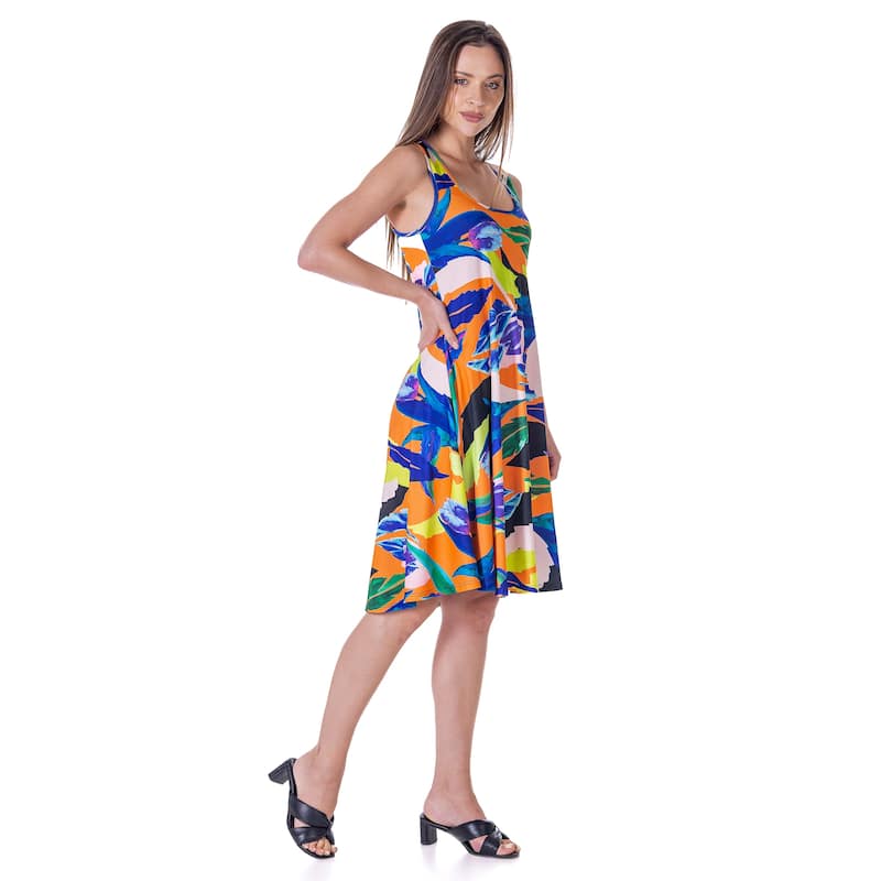 24seven Comfort Apparel Womens Multicolor Sleeveless Knee Length Tank Swing Dress