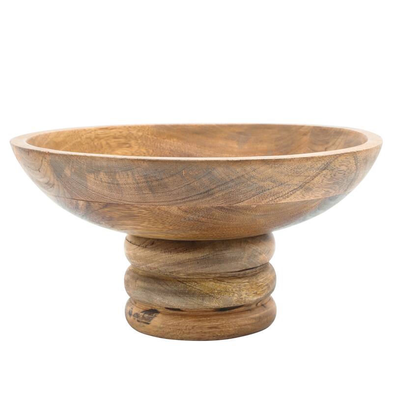 Handmade Wood Bowl with Turned Ring Pedestal, Decorative Kitchen and Home Decor, Natural, 12 L x 12 W x 5 H - 12" x 12" x 5"