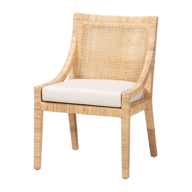 Alexis Natural Rattan Dining Chair - Handcrafted Wingback Accent Chair with Woven Back and Removable Seat Cushion, Boho Seating - Light Honey